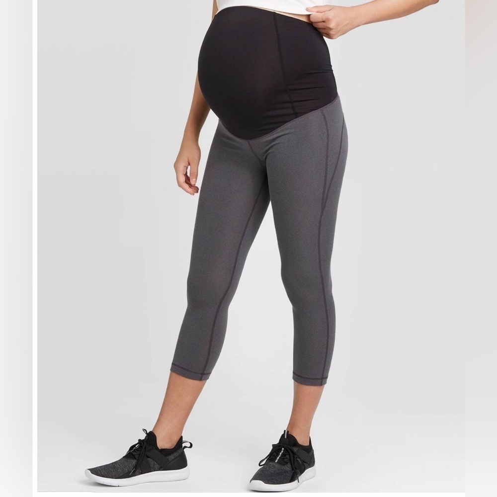 4 Capri Maternity Pants Gray/Black by Ingrid & Isabel Crossover Panel